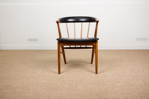 Poltrona danese in teak e skai disegnata da Helge Sibast per Sibast nel 1955.