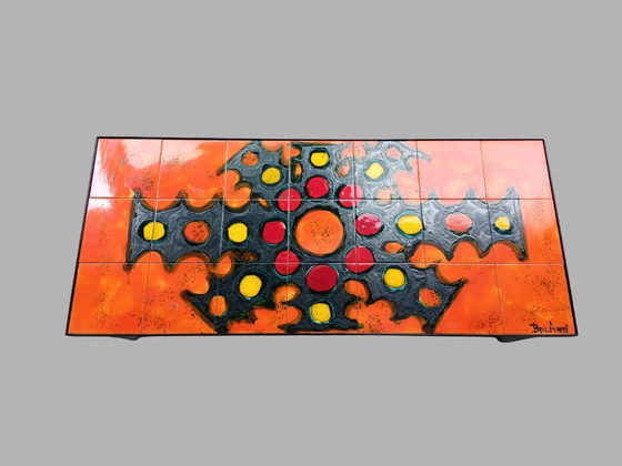 Image 1 of Mesa de centro Belarti con panel de azulejos de cerámica y estructura cromada, Bélgica, años 60-70.