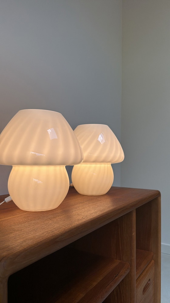 Image 1 of Vintage mushroom swirl lamps made of opaline glass