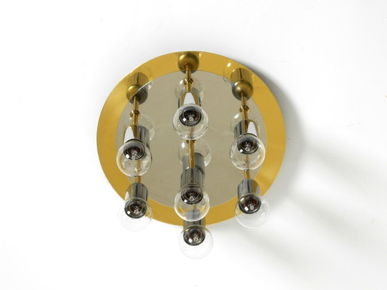 Image 1 of Lampada da soffitto postmoderna originale anni '80 di H. Schmidt Leuchtenfabrik, in ottone e cromo