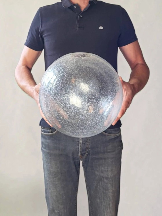 Blown glass bubble suspension globe, chrome mount – Pendant lamps, Crystal, Metal, Space Age (photo 8 of 9)