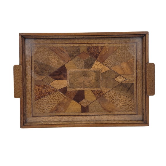 Image 1 of Bandeja Art Déco, Marquetería Y Cristal, 1950 – Francia