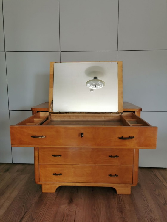 Vintage dressing table / commode / ladekast met spiegel – Ladekasten, Hout, Glas (photo 5 of 11)