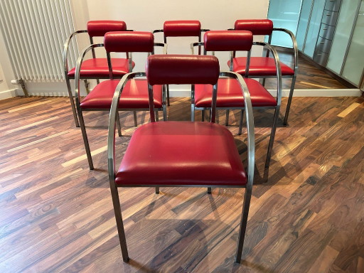 Belgochrom Fiesta dining chairs – red cow leather - 6 pieces – eetkamerstoelen, Metal