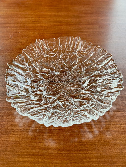 Bol en verre vintage avec texture de glace de Walther Glass Germany