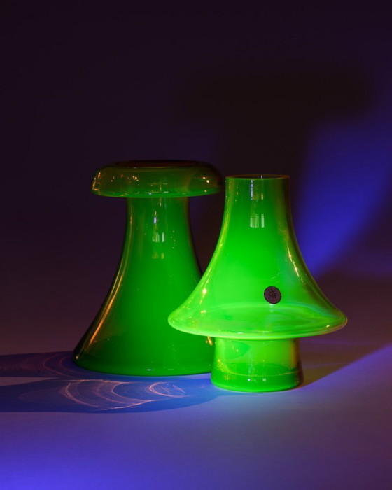 Image 1 of WMF Cari Zalloni Uranium Glass Vase Duo Space-Age Design Vintage Futurism Style