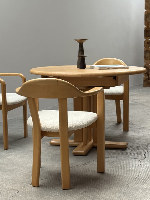 DINING TABLE ROUND EXTENDABLE SOLID MAPLE WOOD & 4 CHAIRS SHEEP TEAM 7
