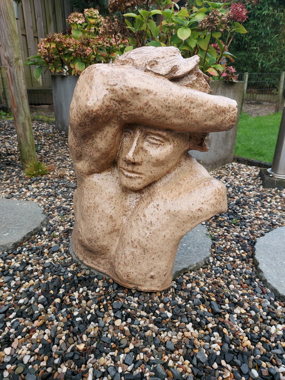 Image 1 of Bust Ceramic Garden Statue Signed