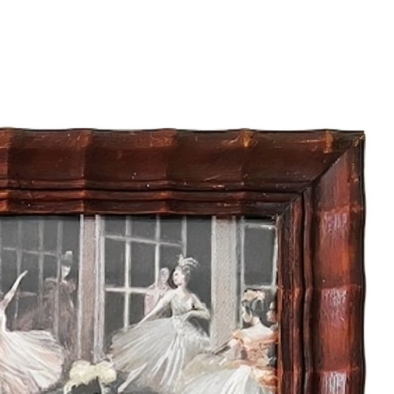 Image 1 of Antieke set foliedruk schilderijtjes ballet bloemen folieprint metaalets 1920's