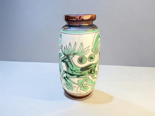 Scheurich Mod.284-53 - large vintage floor vase with deer motif, ceramic, 60s/70s