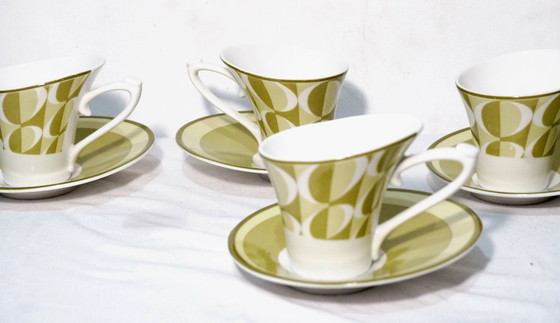 Image 1 of Vintage espressoset in ruimtetijdstijl – schuine kopjes en schotels – 4 paar