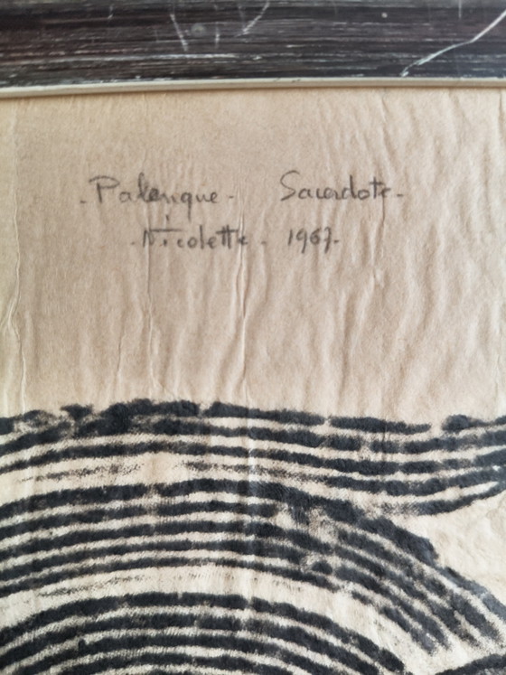 Image 1 of Original 1967 Mid-Century Maya Stone Rubbing – Palenque, Mexico (Framed)