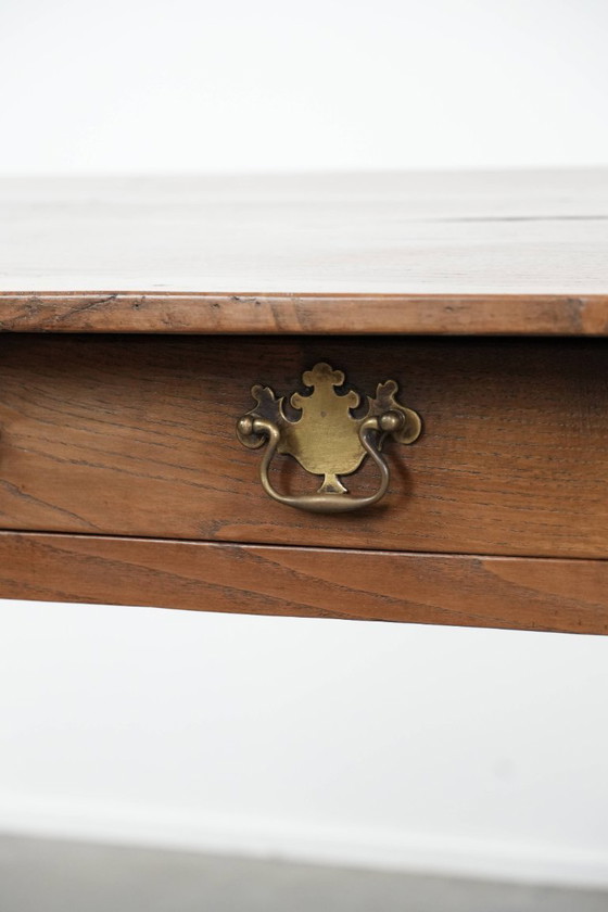 Image 1 of Antique French oak farmhouse dining table for 6 to 8 people with three drawers