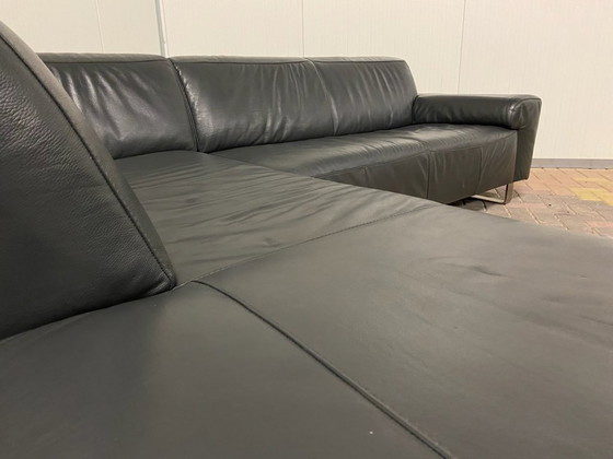 Image 1 of Divano angolare in vera pelle nero antracite – Seduta comfort premium – Design di lusso durevole – Consegna gratuita