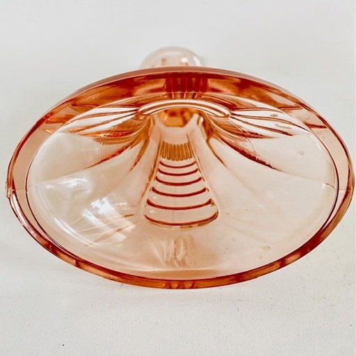 vintage artdeco Val Saint Lambert Luxval roze kandelaar 1930's