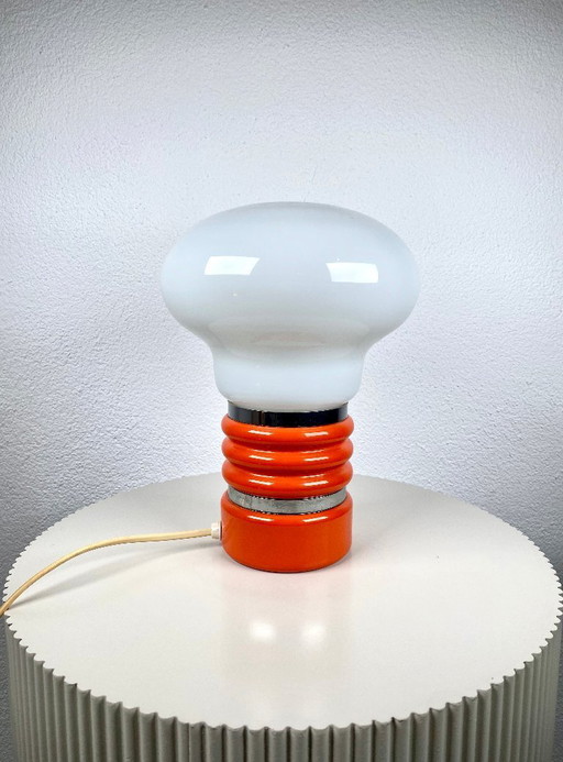 Vintage Enrico Tronconi Bulb Lamp / Mushroom Table Lamp - Orange & White Mid-century Modern Space-Age 1970s Italian Designer