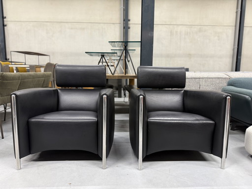 2 poltrone Leolux Goncharov in pelle nera