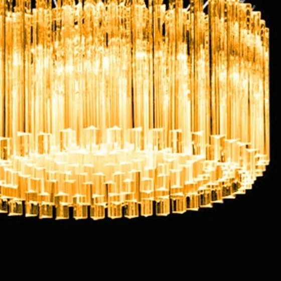 Image 1 of Lustre Triedro « Concava » italien de style moderne du milieu du siècle, en ambre.