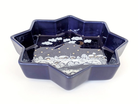 Image 1 of Waechtersbach kerstbord jaren 80 | Stervormig kobaltblauw porselein | West-Duitsland