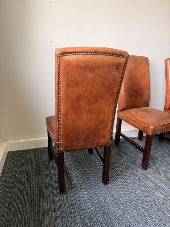 Set 6 Vintage Sheepskin Leather Dining Chairs Cognac (photo 6 of 6)