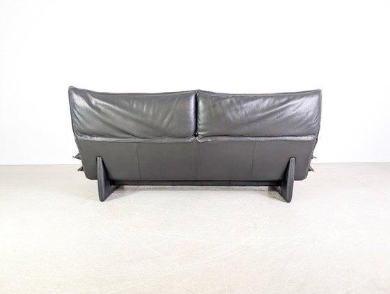 Image 1 of Vintage Italian 2-seater design sofa, black leather, 1980s
