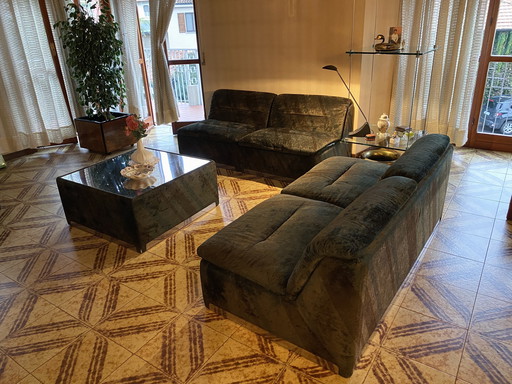 Vintage P10 Proposals Set by Giovanni Offredi – Sofa, 2 Armchairs, and Coffee Table – Original Dark Green