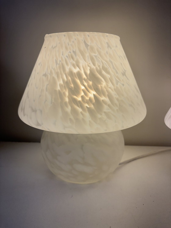 Image 1 of Set of 2 Vintage "mushroom" lamps made of white marbled glass