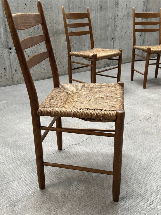 Image 1 of 4 sedie da pranzo in vimini di quercia, anni '60