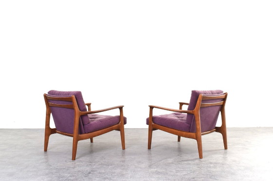 Mid-Century Lounge Chairs by Eugen Schmidt for Soloform, 1960s, Set of 2, Armchairs, Wood, Textile, Purple (photo 4 of 15)