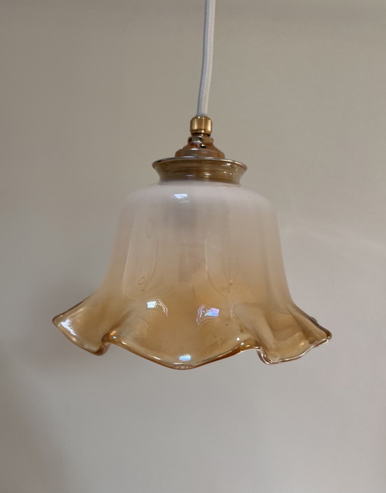 Vintage Glazen Gegolfde Klok Hanglamp – Hanglampen, Glass (photo 2 of 8)