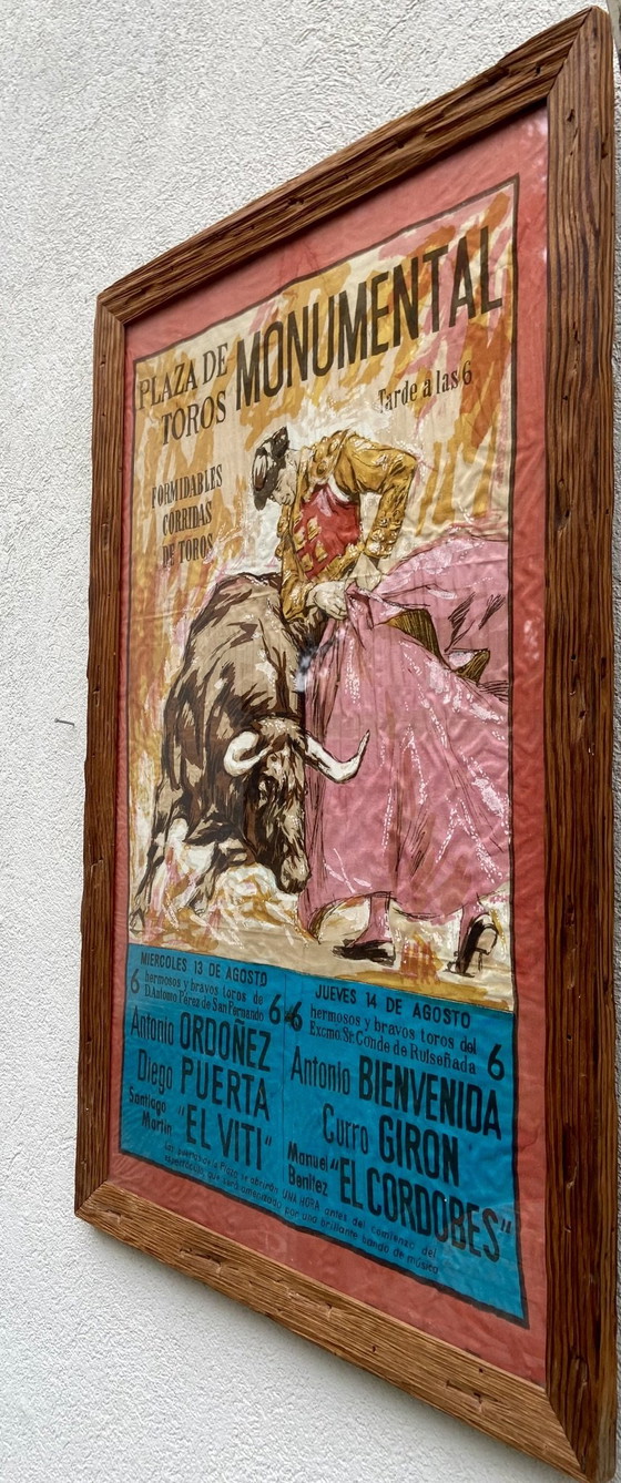 Framed Spanish Bullfighting Textile Poster, 1969 – Plaza de Toros Monumental – Wall decoration, Wood (photo 3 of 7)