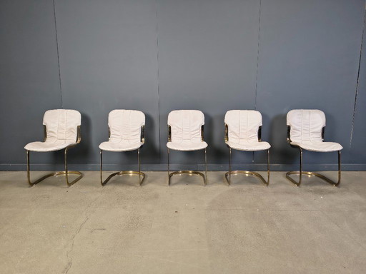 Vintage eetkamerstoelen van Willy Rizzo voor Cidue, set van 5, jaren 70.