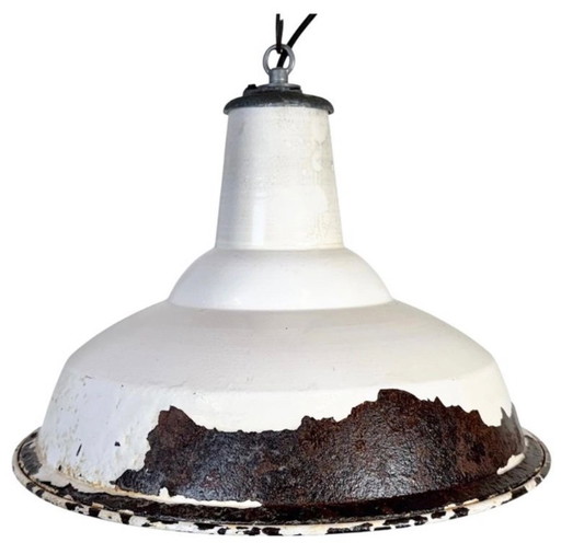 Lámpara colgante industrial británica de esmalte blanco de Benjamin, década de 1960