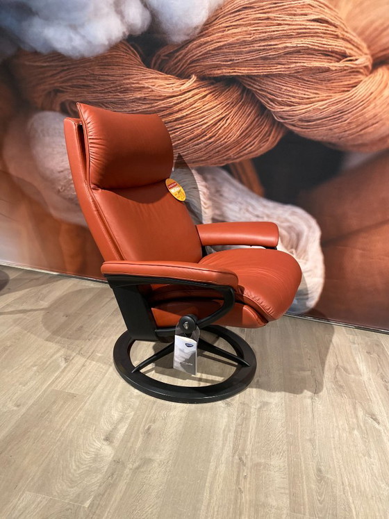 Stressless Aura L recliner, Adjustable recliner chair, Leather, Metal, Orange, Scandinavian (photo 6 of 10)