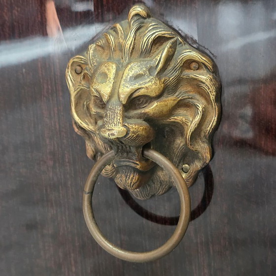 Image 1 of Antico cestino per rifiuti francese in mogano con teste di leone, XIX secolo