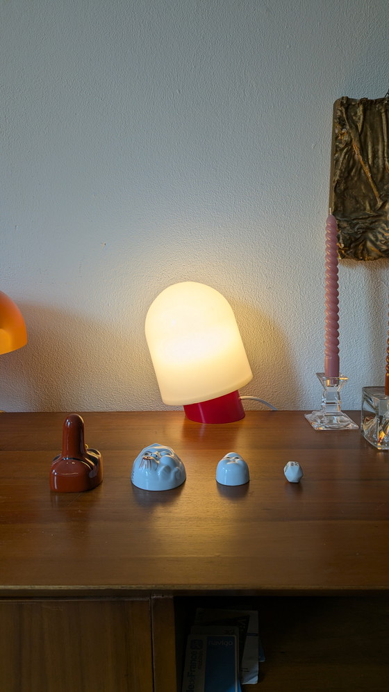 Image 1 of Table Lamp 1970s Red Plastic Mid-Century Minimalist