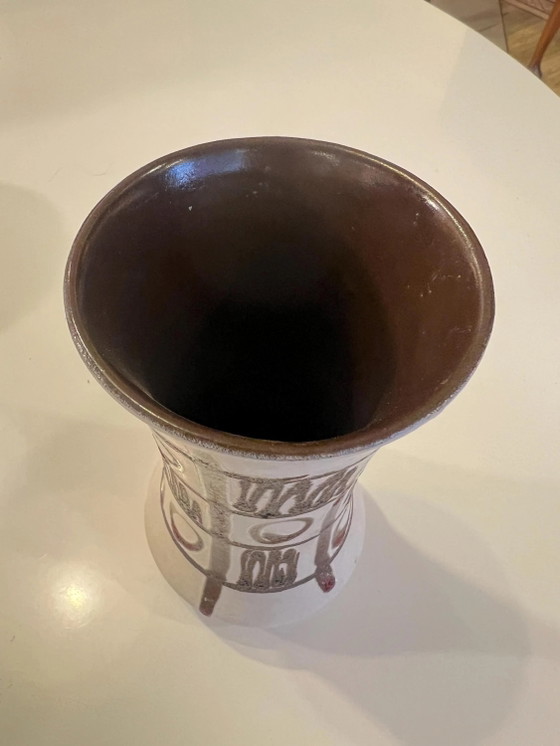 Rarity! Small Bay 60s Fat Lava Vase Tic Tac Toe white/brown Model Number 70-17 – Mid Century Modern (photo 3 of 4)
