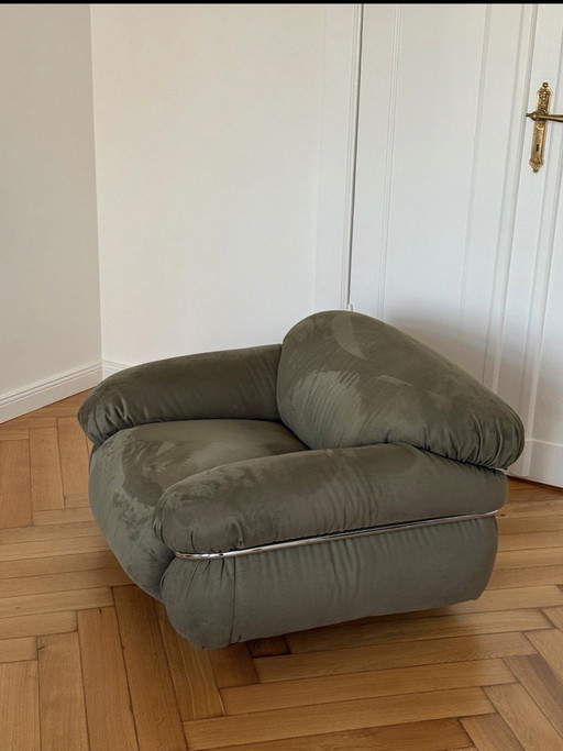 Tacchini Sesann Sessel, grün und chrom