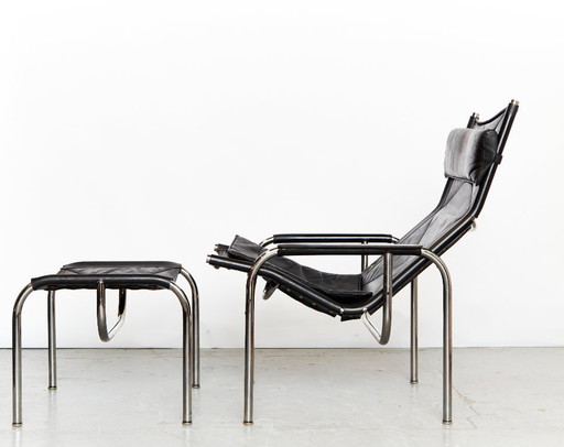 Set vintage di HE1106 Lounge Chair e HE1104 Ottoman di Hans Eichenberger per Strässle, anni '70