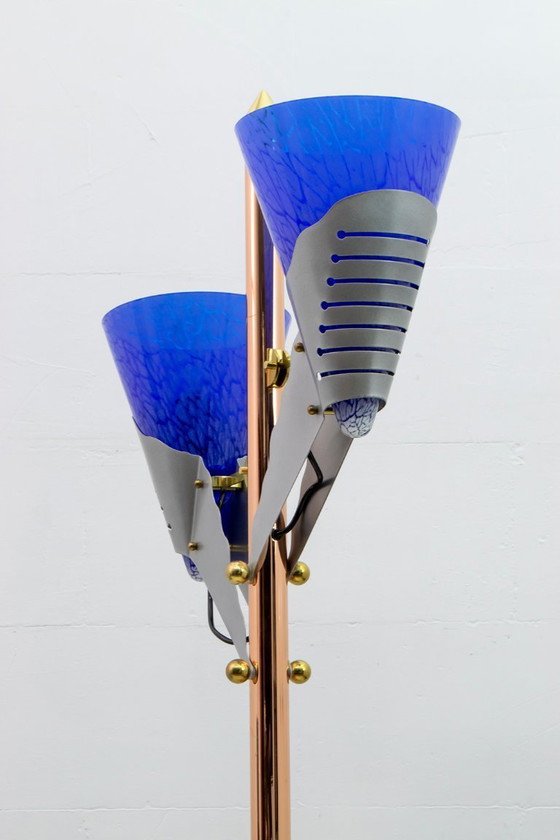 Image 1 of Lampada da terra in vetro di Murano e ottone, anni '80, Relco Milano, Modernista italiano