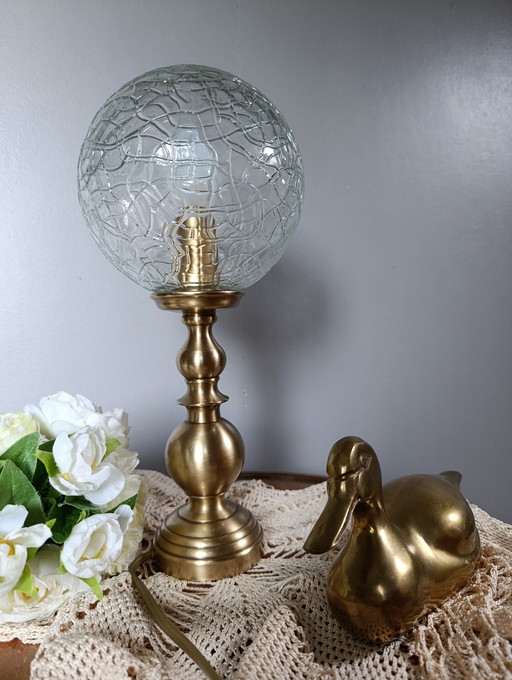 Retro chic brass table lamp, vintage upcycled textured round globe
