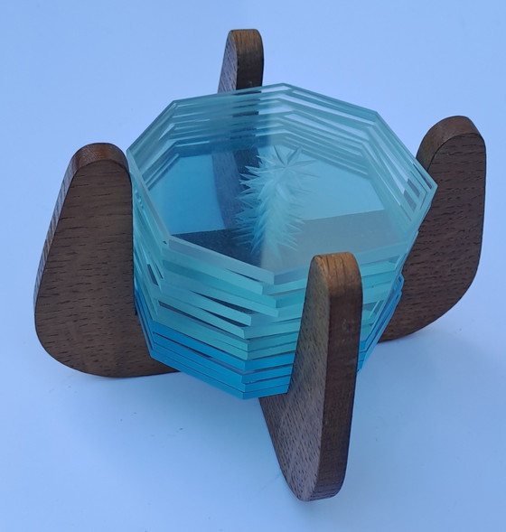 Image 1 of 12 x vintage glass coasters from the 1950s