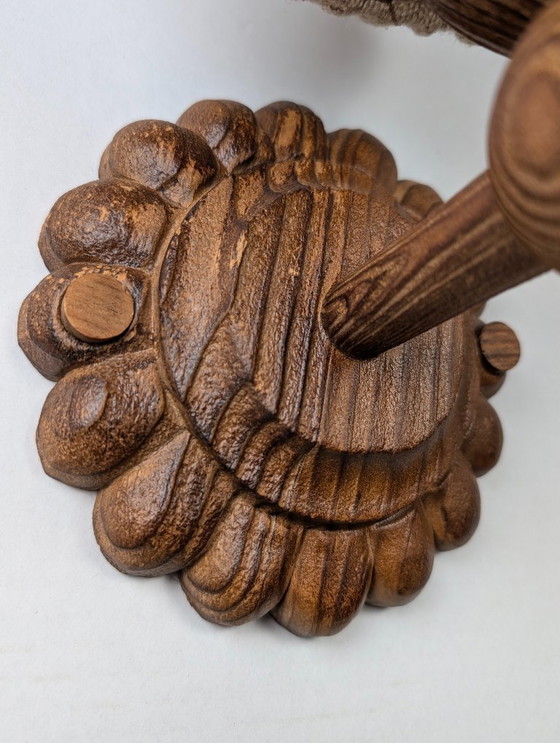 Image 1 of Carved Pine Wall Sconces with Jute Shades, Swedish Design, 1970s