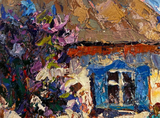 Image 1 of Original Oil Painting Summer House Landscape Warm in every ray and smile