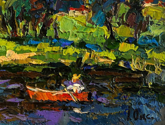Image 1 of Original Oil Painting Summer Coastal Landscape Sunny day by the river
