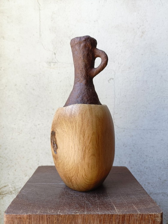 Image 1 of Vase/pitcher in carved solid oak
