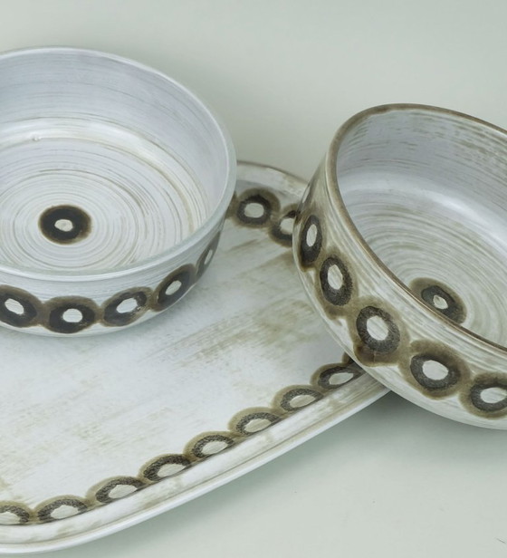 Image 1 of 2 bowls and 1 platter ceramano gala sepia esthetique tique gerda heuckeroth 1970s