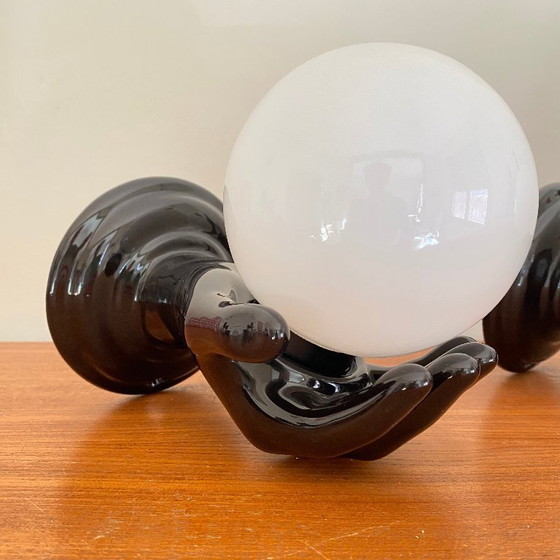 Image 1 of Coppia di applique da parete in ceramica nera a forma di mano degli anni '70 e '80