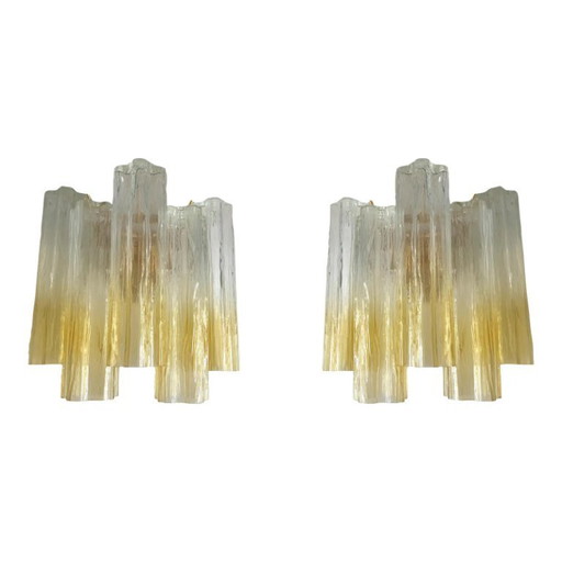 Pair of Luxury Amber & Clear Murano Glass Tronchi Wall Sconces