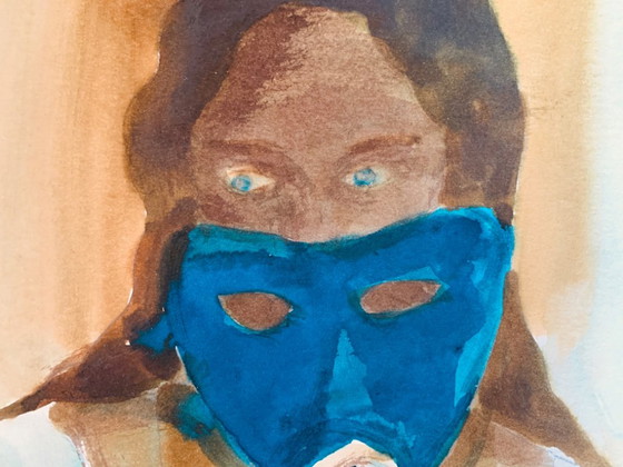 Quadro firmato, ritratto femminile al Carnevale di Venezia « La maschera blu », Dipinti e disegni, Carta (foto 6 di 10)